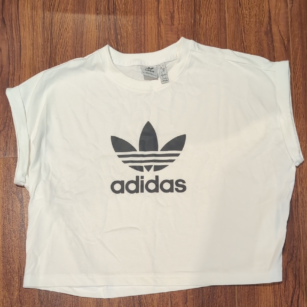 Adidas White Tee with Black Trefoil Logo
